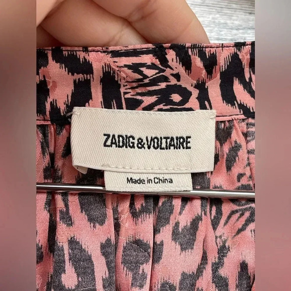 ZADIG&VOLTAIRE  Tink Squeleton Leopard Print Silk Blend Blouse - Rose medium - Picture 8 of 17
